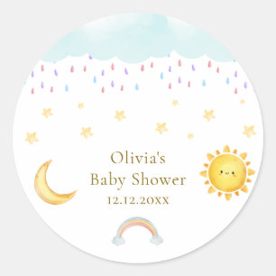 Sticker Rond Douce Pluie Bébé Fête Arc-en-ciel Lune Soleil Étoi