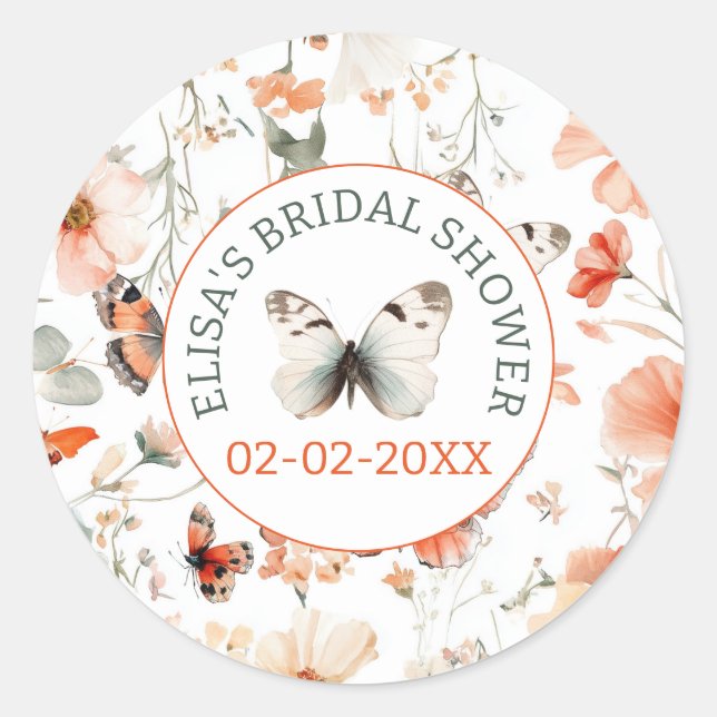 Sticker Rond Douce Prairie de Papillons Aquarelle Mariage sur M (Devant)