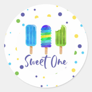 Sticker Rond Douce première année d'anniversaire bleu vert Pop