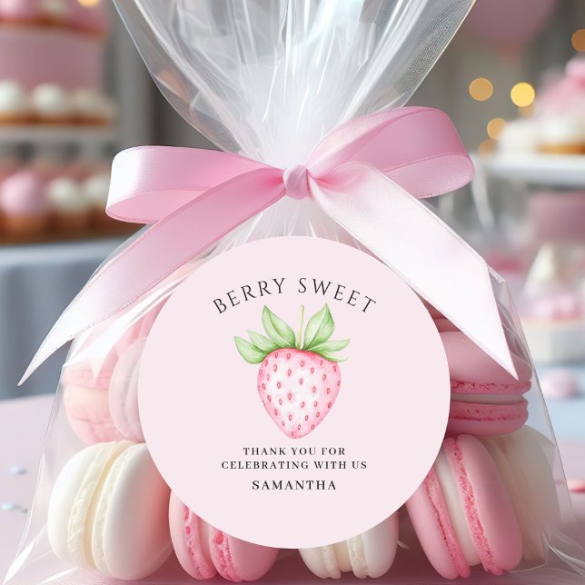 Sticker Rond Douce Rose Fruitee Fête de Naissance Watercolor (Créateur téléchargé)