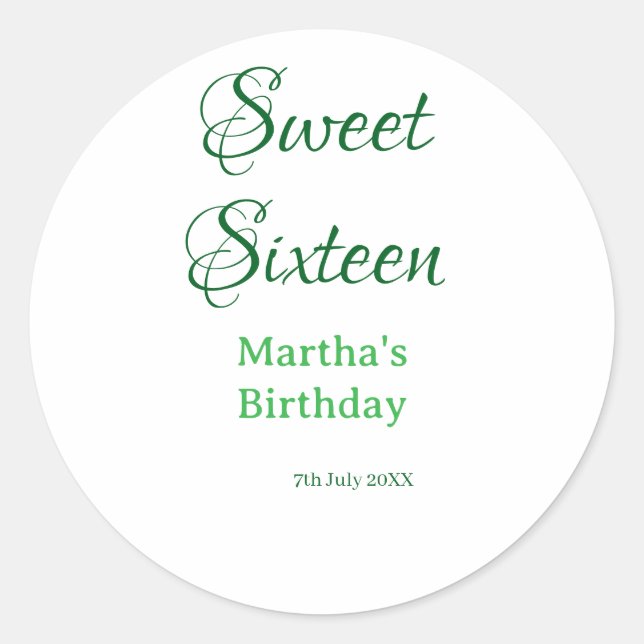 Sticker Rond Douce Seize vert nom date calligraphie boho ret (Devant)