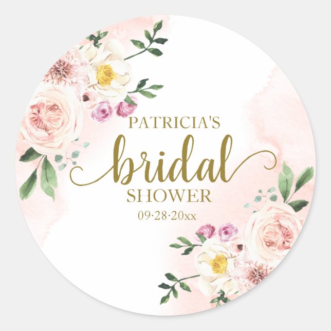 Sticker Rond Douce Soirée de Mariage Florale Aquarelle Rose (Devant)