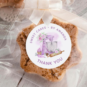 Sticker Rond Douces gâteaux violet Merci