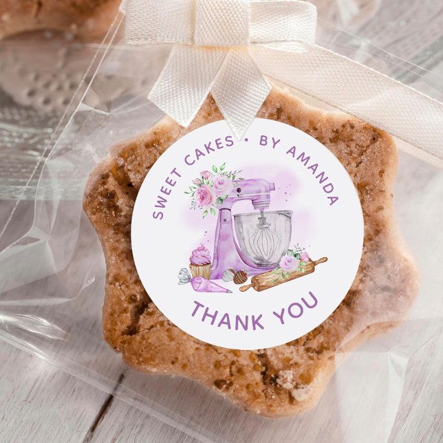 Sticker Rond Douces gâteaux violet Merci (Créateur téléchargé)