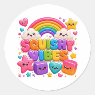 Sticker Rond Douces Vibrations Mignon Kawaii Arc-en-Ciel Ombre