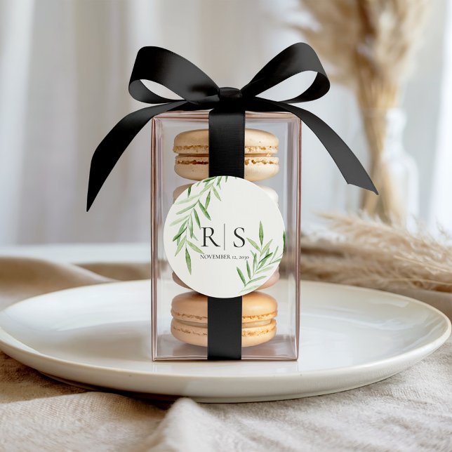 Sticker Rond Douceur Aquarelle Saules Mariage Monogramme (Créateur téléchargé)