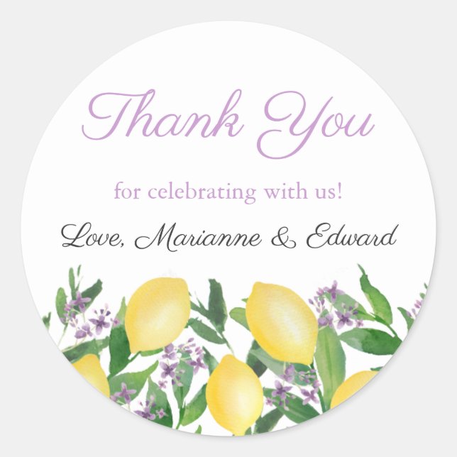 Sticker Rond Douceur de Citron à l'Aquarelle pour Mariage (Devant)