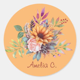 Sticker Rond Douceur teinte pastel Aquarelle Florale