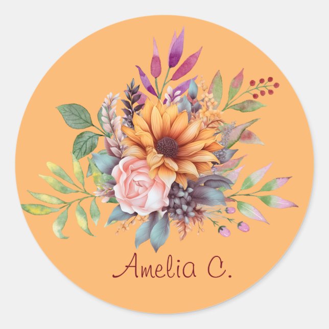Sticker Rond Douceur teinte pastel Aquarelle Florale (Devant)