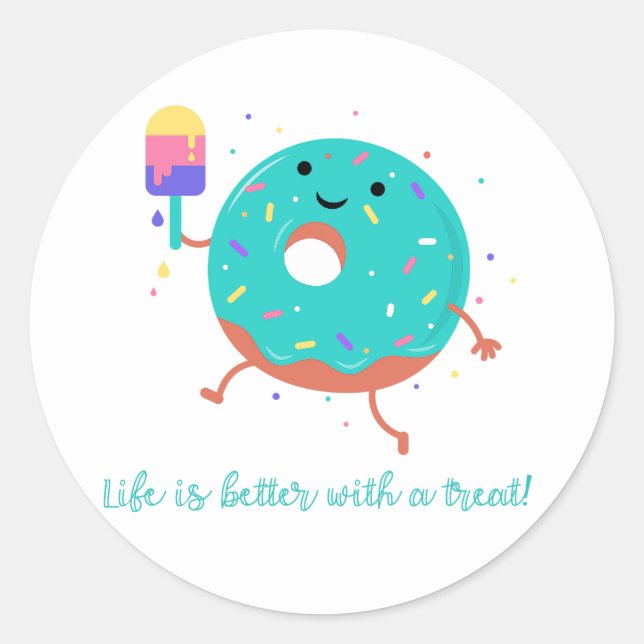 Sticker Rond Douceurs de Donuts d'Été et Sucettes Glacées Migno (Devant)