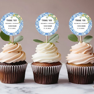 Sticker Rond Douche à couple citron en tuiles bleues