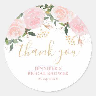 Sticker Rond Douche de Mariage Fleurie Rose Doré