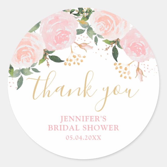 Sticker Rond Douche de Mariage Fleurie Rose Doré  (Devant)