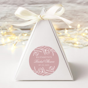 Sticker Rond Douche de Mariage Fleurs Esquissées Rose Poussiére