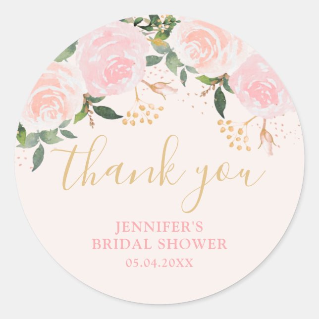 Sticker Rond Douche de Mariée Fleurie Rose Doré  (Devant)