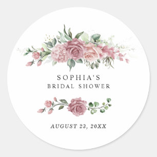 Sticker Rond Douche de Mariée Fleurie Rose Poussiéreux