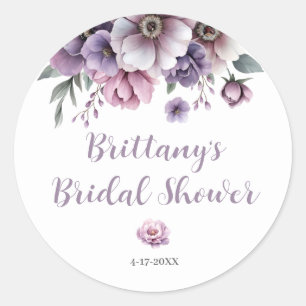 Sticker Rond Douche de Mariée Fleurs Aquarelle Lavande