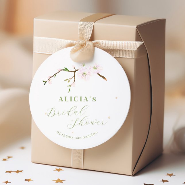 Sticker Rond Douche de printemps rose vif à fleurs élégantes (Créateur téléchargé)