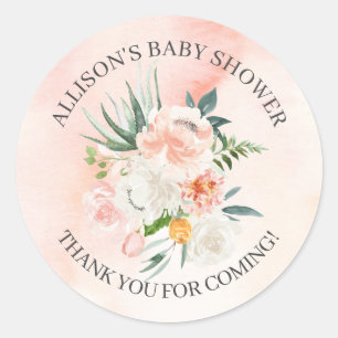 Sticker Rond Douche en Merci de Baby shower rose pâle