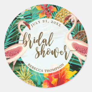 Sticker Rond douche nuptiale collant tropical flamingo