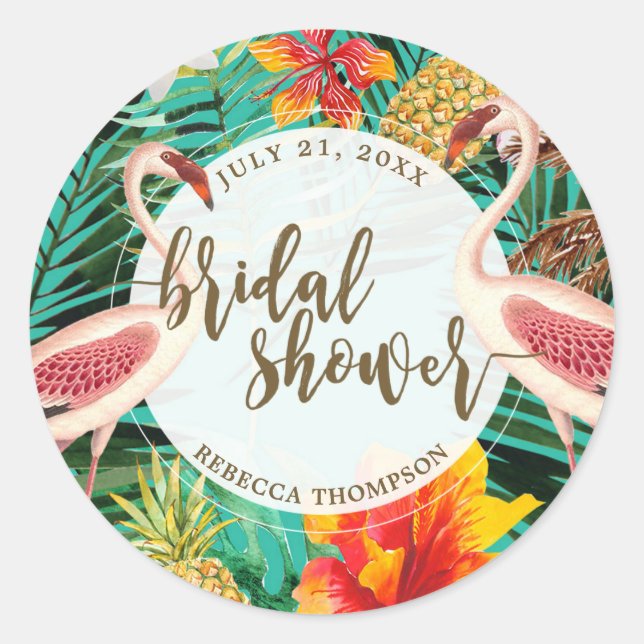 Sticker Rond douche nuptiale collant tropical flamingo (Devant)