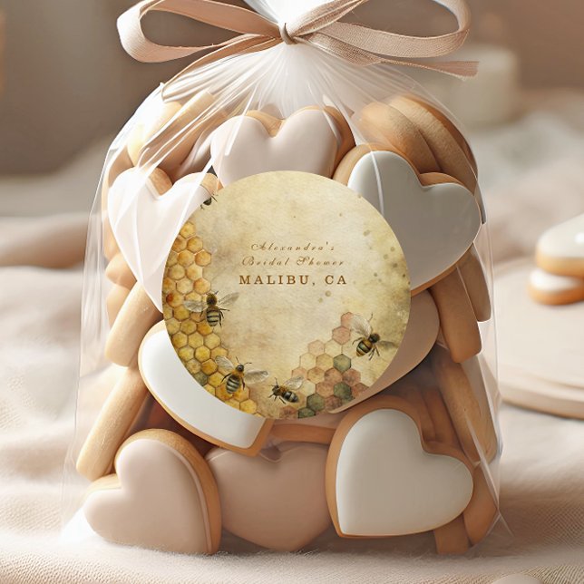 Sticker Rond Douche nuptiale d'abeille dorée (Créateur téléchargé)