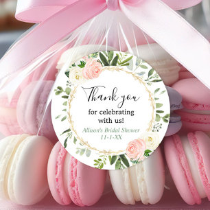 Sticker Rond Douche nuptiale dorée rose eucalyptus