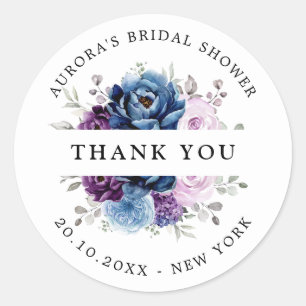 Sticker Rond Douche nuptiale Dusty Blue Purple Navy Merci