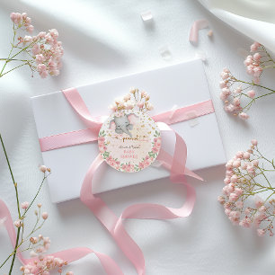 Sticker Rond Douche pour bébé rose floral