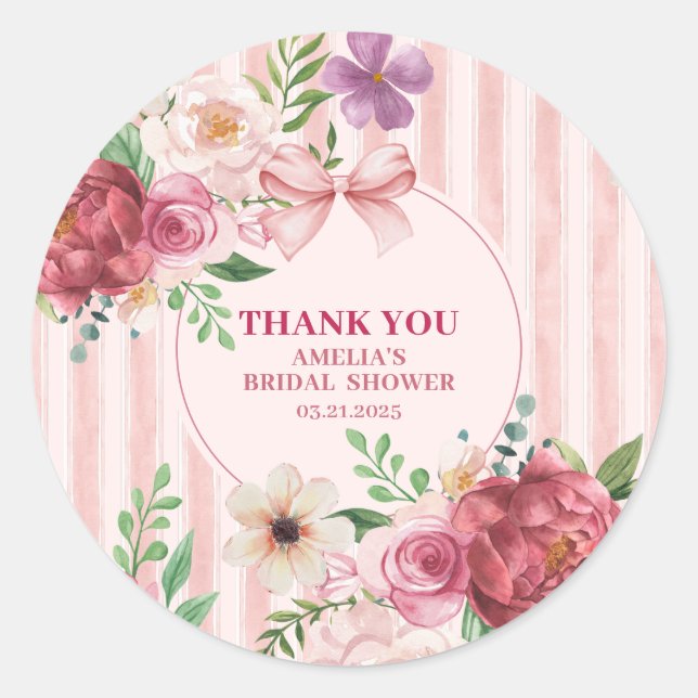 Sticker Rond Douche vintage fleurie Coquette arc rose (Devant)