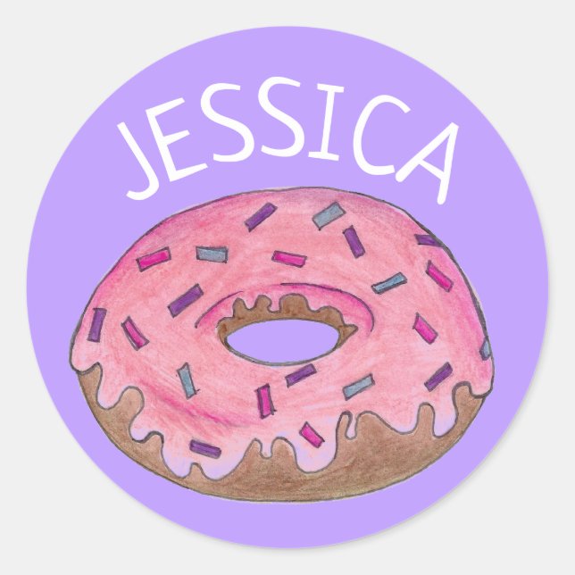 Sticker Rond Doughnut rose violet arrosage personnalisé (Devant)