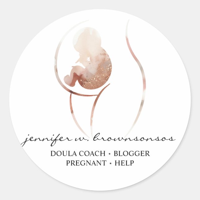 Sticker Rond Doula Naissance Aquarelle Grossesse Aide Bébé Nouv (Devant)