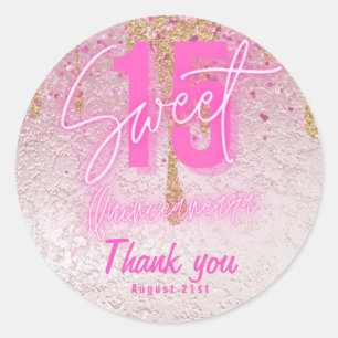 Sticker Rond Doux 15 Parties scintillant rose huile Quinceanera