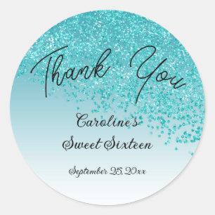 Sticker Rond Doux 16 Merci Tombant Parties scintillant bleue Tu