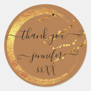 Sticker Rond Doux 16e Remerciement Date Mariage Orange Or Miel