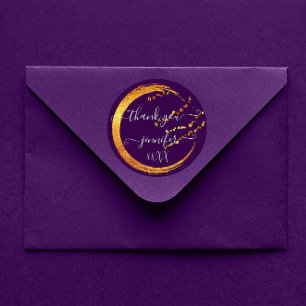 Sticker Rond Doux 16e Remerciement Date Mariée Violet Or Miel