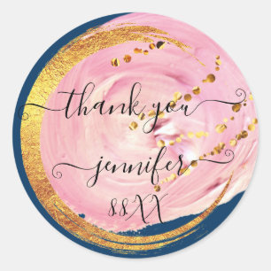 Sticker Rond Doux 16e Remerciement Enregistrer la date Rose Nav
