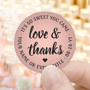 Sticker Rond Doux Amour & Remerciements Rose & Noir Faux Feuill