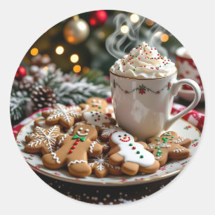 Sticker Rond Doux biscuits de Noël et cacao chaud