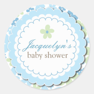 Sticker Rond Doux bleu marguerite Fleurs chic Baby shower garço