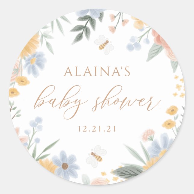 Sticker Rond Doux comme peut Baby shower d'abeille (Devant)