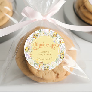 Sticker Rond Doux comme peut Bee Bumble Bee Baby shower Merci