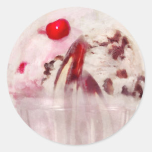 Sticker Rond Doux - Crème glacée - Sundae de glace