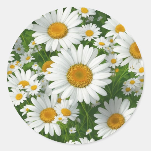 Sticker Rond Doux marguerite motif blanc fleurie verte (Devant)