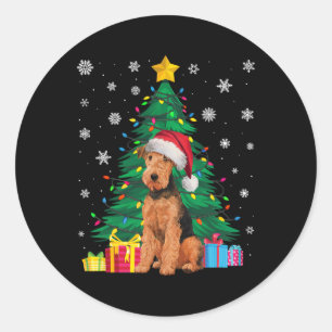Sticker Rond Doux moche Jeu de Noël Lumières Airedale Terrier C