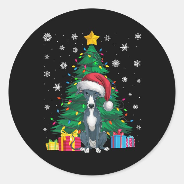 Sticker Rond Doux moche Xmas arbre léger italien Greyhound chie (Devant)