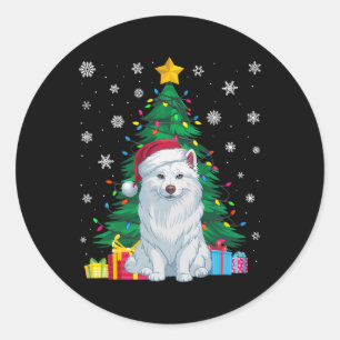 Sticker Rond Doux moche Xmas Arbre Lumières American Eskimo Chi