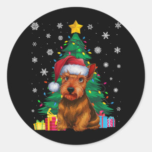 Sticker Rond Doux moche Xmas Tree éclaire Scottish Terrier Chie