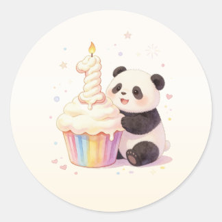 Sticker Rond Doux Panda Pastel Bébé 1er Anniversaire