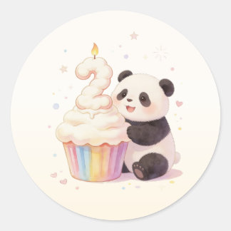 Sticker Rond Doux Panda Pastel Bébé 2e Anniversaire